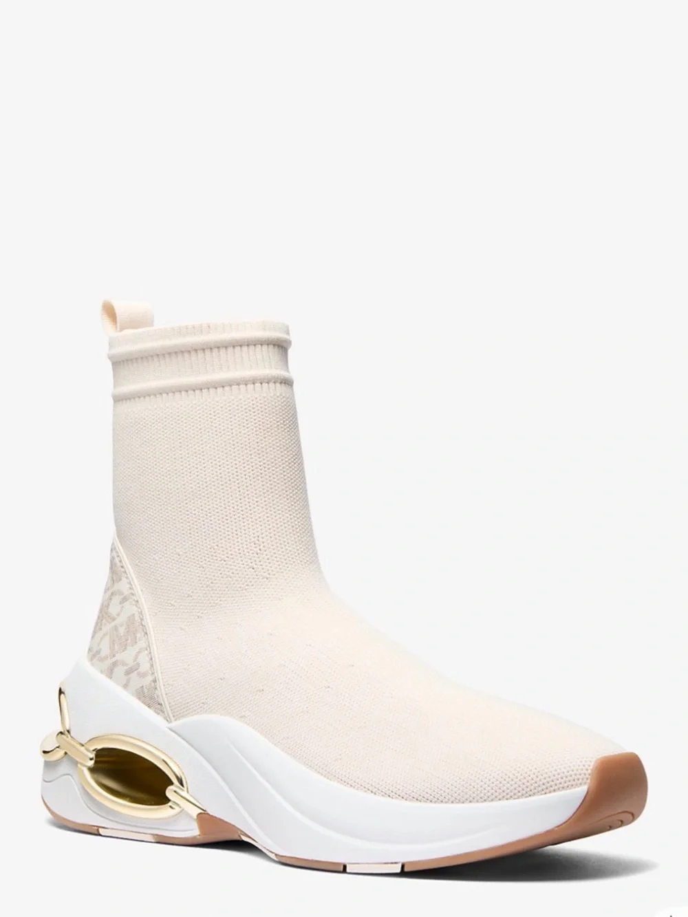 Michael Kors Cream Knit Sock Bootie with Gold Ring Detail - Picture 2 of 9